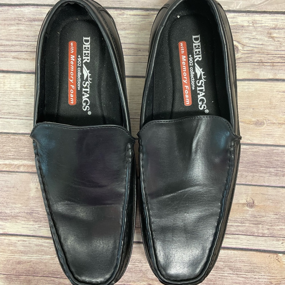 Men’s Black Loafers Deer Stags Memory Foam Slip On Dress Shoes Size 11 1/2